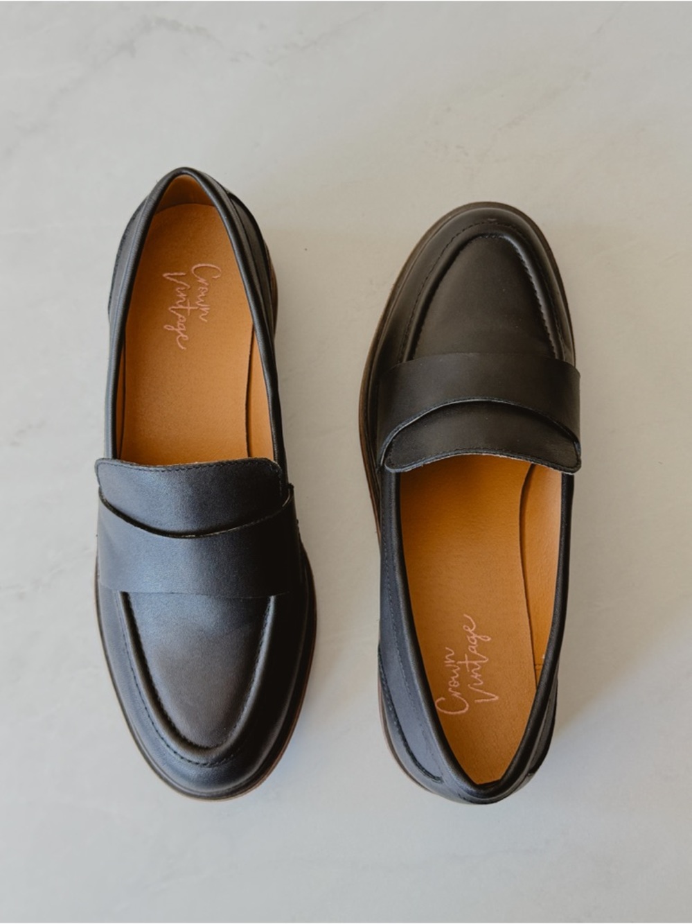 Crown Vintage Black Leather Loafers Size 6 Classic Minimal